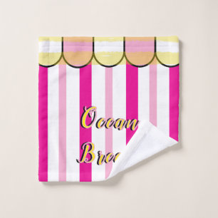 Scalloped Cabana Pink White Summer Stripes Bath Towel Set