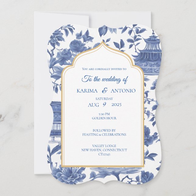 Scalloped Chic-tique Chinoiserie Pagoda Invitation (Front)