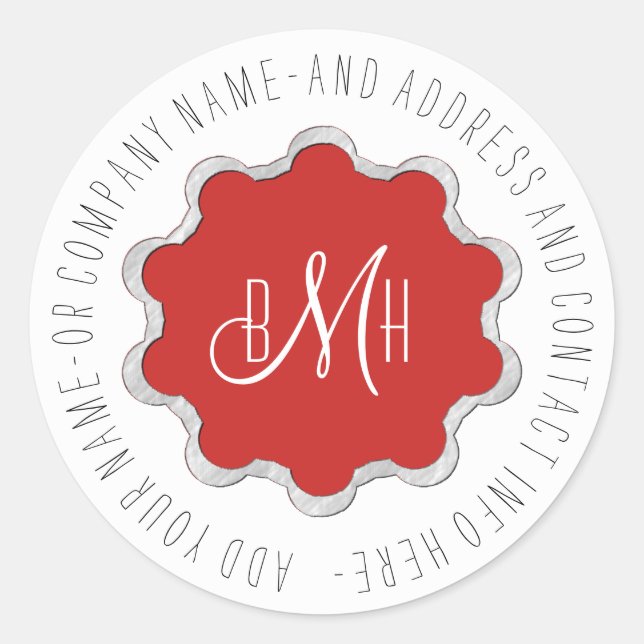 Scalloped Circle Monogram Any Color ID306 Classic Round Sticker (Front)
