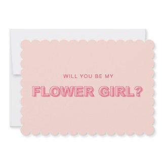 Scalloped edge outline flower girl proposal card