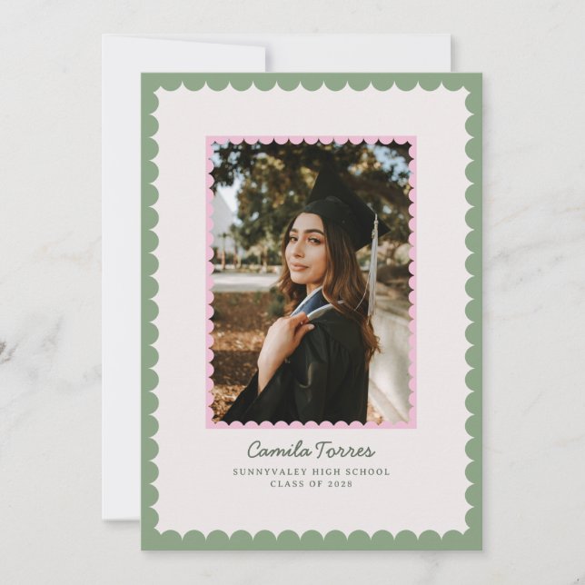Scalloped Frame Graduation Photo Announcement (Front)