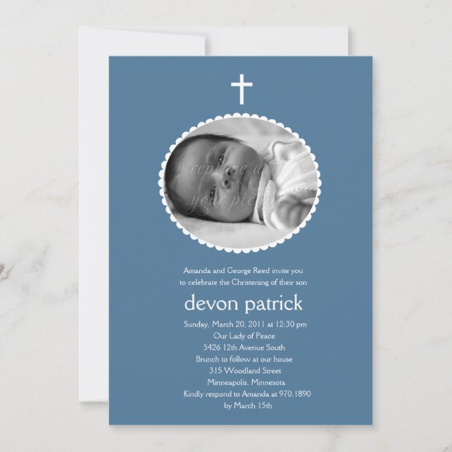 Scalloped Frame Photo Baptism/Christening Invitati Invitation (Front)