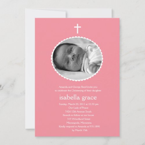 Scalloped Frame Photo Baptism/Christening Invitati Custom Invite