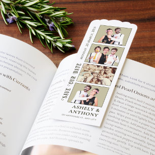 Scalloped Fun Booth Strip QR Code Save the Date Bookmarks