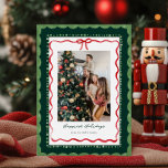 Scalloped Green Frame Christmas Photo Card 