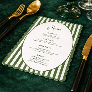 Scalloped Green Wedding Stripes Flat Menu