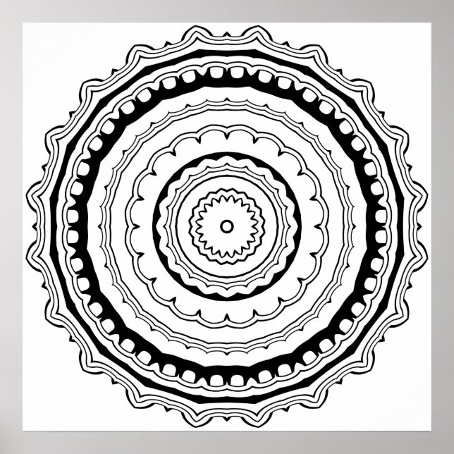Scalloped Mandala Coloring Page with Bold Rings Poster (Front)