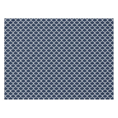 Scalloped Navy Blue and White Tablecloth