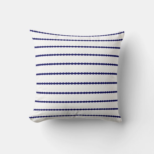 Scalloped Navy Blue Stripes on white Throw Pillow (Front)