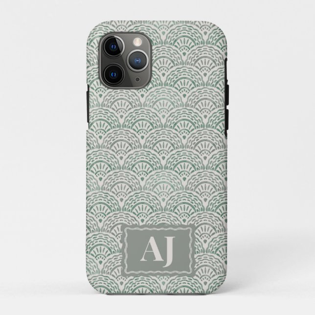 Scalloped Ocean Waves iPhone Case with Initials (Back)