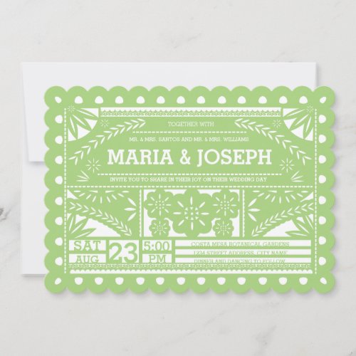 Scalloped Papel Picado Wedding Invite - Green