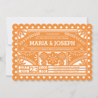 Scalloped Papel Picado Wedding Invite - Orange