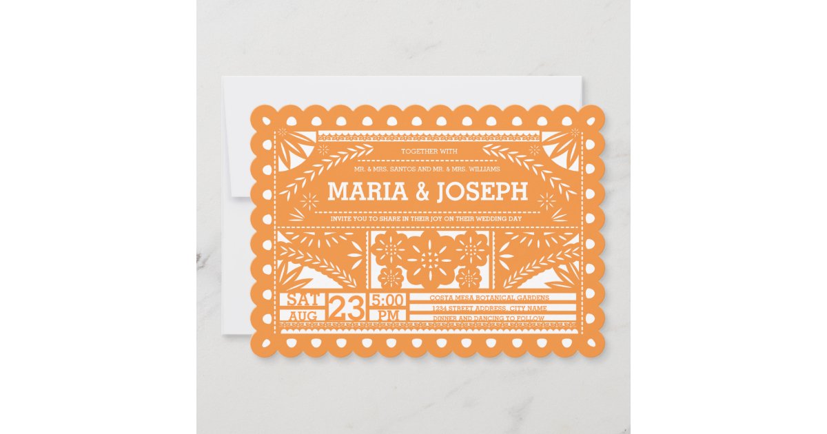 Scalloped Papel Picado Wedding Invite Orange Zazzle 8777