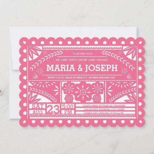 Scalloped Papel Picado Wedding Invite - Pink
