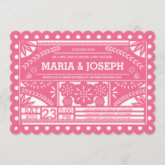 Scalloped Papel Picado Wedding Invite - Pink