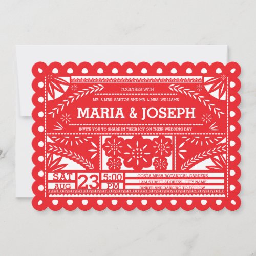 Scalloped Papel Picado Wedding Invite - Red
