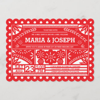 Scalloped Papel Picado Wedding Invite - Red