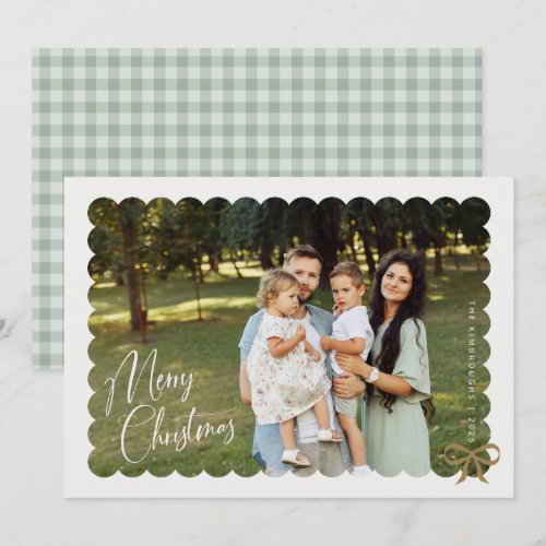 Scalloped Photo with Bow Merry Christmas Holiday Card