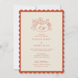 Scalloped Pumpkin Monogram Wedding Invitation