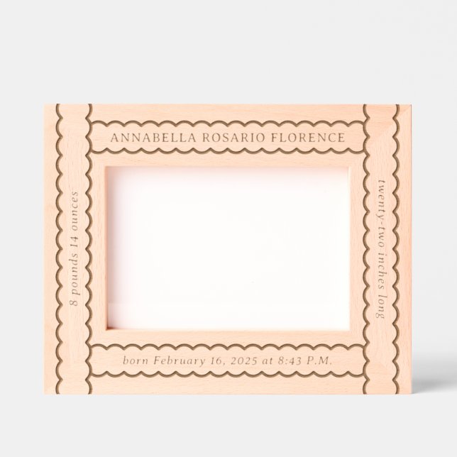 Scalloped Ribbon Baby Birth Stats  Engraved Frames (Front)
