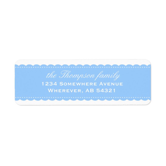 Scalloped ribbon lace blue return address label (Front)