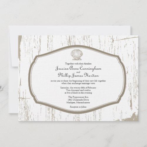 Scalloped Shell Rustic Beach Wedding Invitation