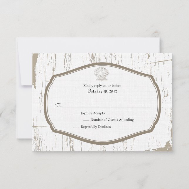 Scalloped Shell Rustic Beach Wedding RSVP Card (Front)