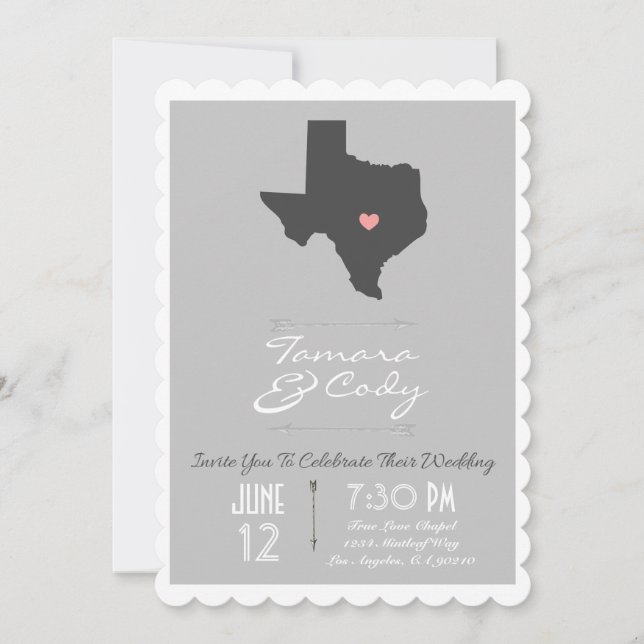 Scalloped Silver Gray Texas Wedding Invitation (Front)