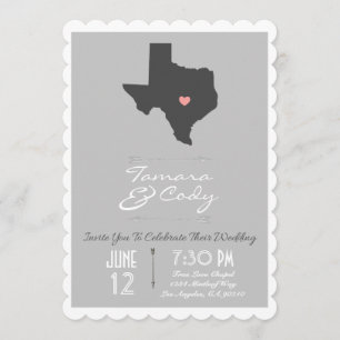 Scalloped Silver Gray Texas Wedding Invitation