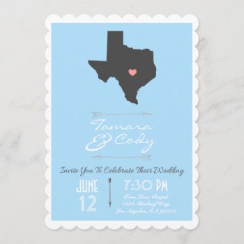 Scalloped Sky Blue Texas State Wedding Invitation by Mintleafstudio at Zazzle