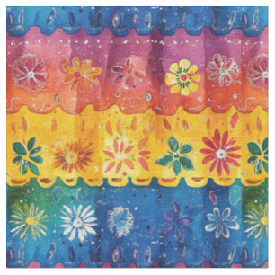 Scalloped Stripe Floral Pattern-Papel Picado  Fabric