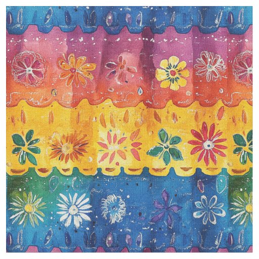 Scalloped Stripe Floral Pattern-Papel Picado  Fabric