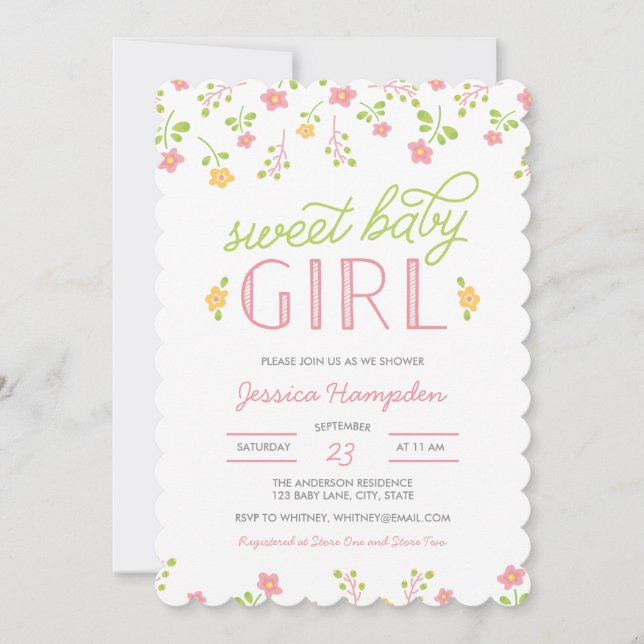 Scalloped Sweet Baby Girl Baby Shower Invitation (Front)