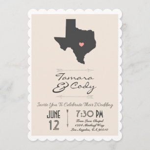 Scalloped Tan Beige Texas Wedding Invitation