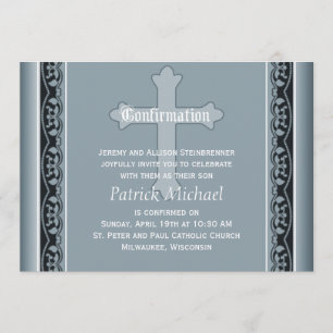 Scalloped Vines with Cross Elegant Confirmation Invitation