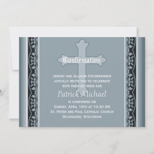 Scalloped Vines with Cross Elegant  Confirmation Card