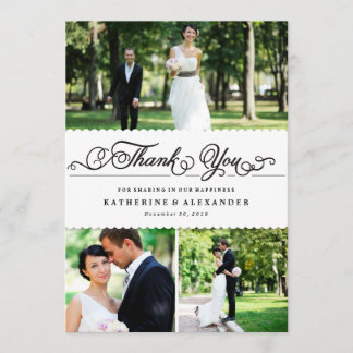 Scalloped White Band Wedding Photo Thank You Card