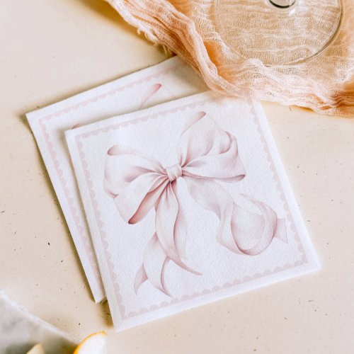 Scallopped Pink Bow Paper Napkin