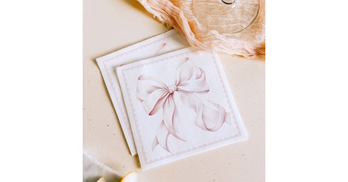 Scallopped Pink Bow Paper Napkin Zazzle