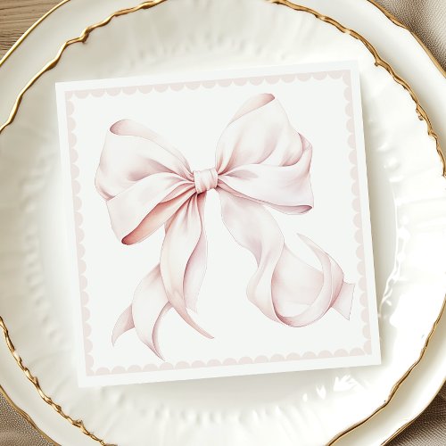 Scallopped Pink Bow Paper Napkin