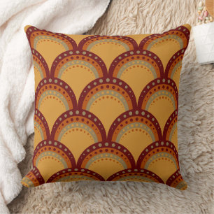 Scallops with Dots, Burgundy, Rust, Apricot, Tan Throw Pillow