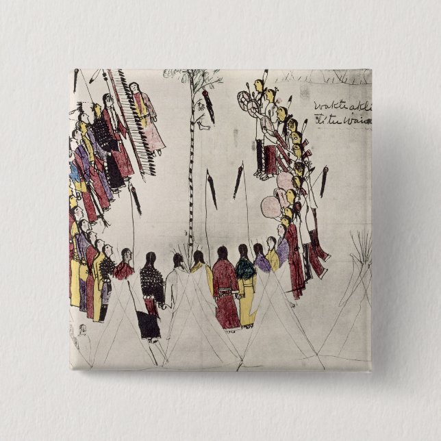 Scalp dance or victory dance (ink on paper) button (Front)