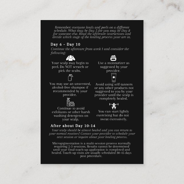 Scalp Micropigmentation Aftercare Instruction Business Card (Back)