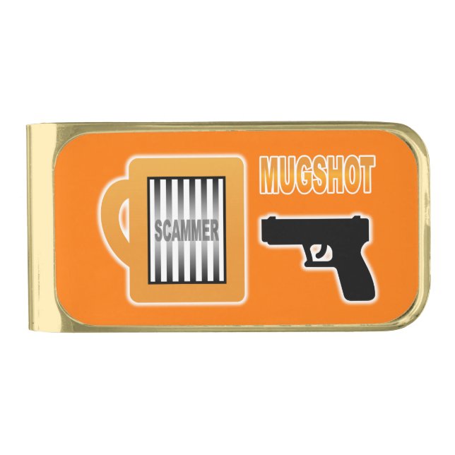 Scammer's Mugshot Gold Finish Money Clip (Front)