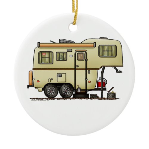 Scamp Fifth Wheel Camper RV happy camper Ceramic Ornament