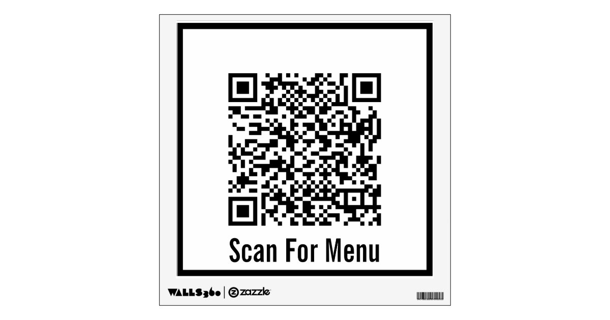 Scan For Menu Black and White QR Code Wall Decal | Zazzle