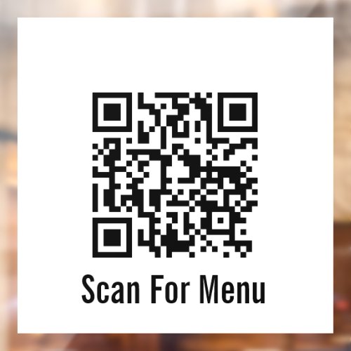 Scan For Menu Black and White QR Code Window Cling