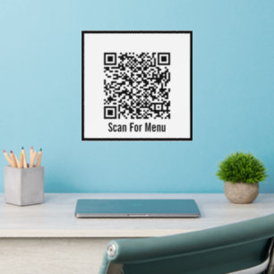Scan For Menu QR Code Business Black and White  Wall Decal