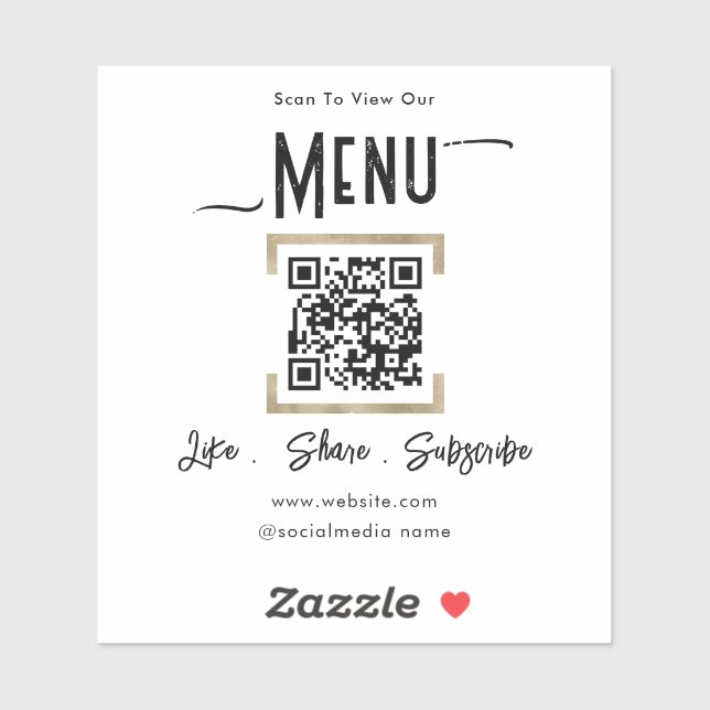 Scan for Menu QR Code Business Sticker (Sheet)