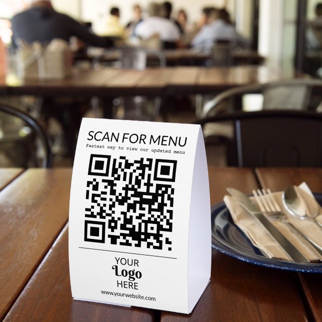 Scan For Menu QR Code Order Restaurant Logo Paper Table Tent (Insitu(Restaurant))